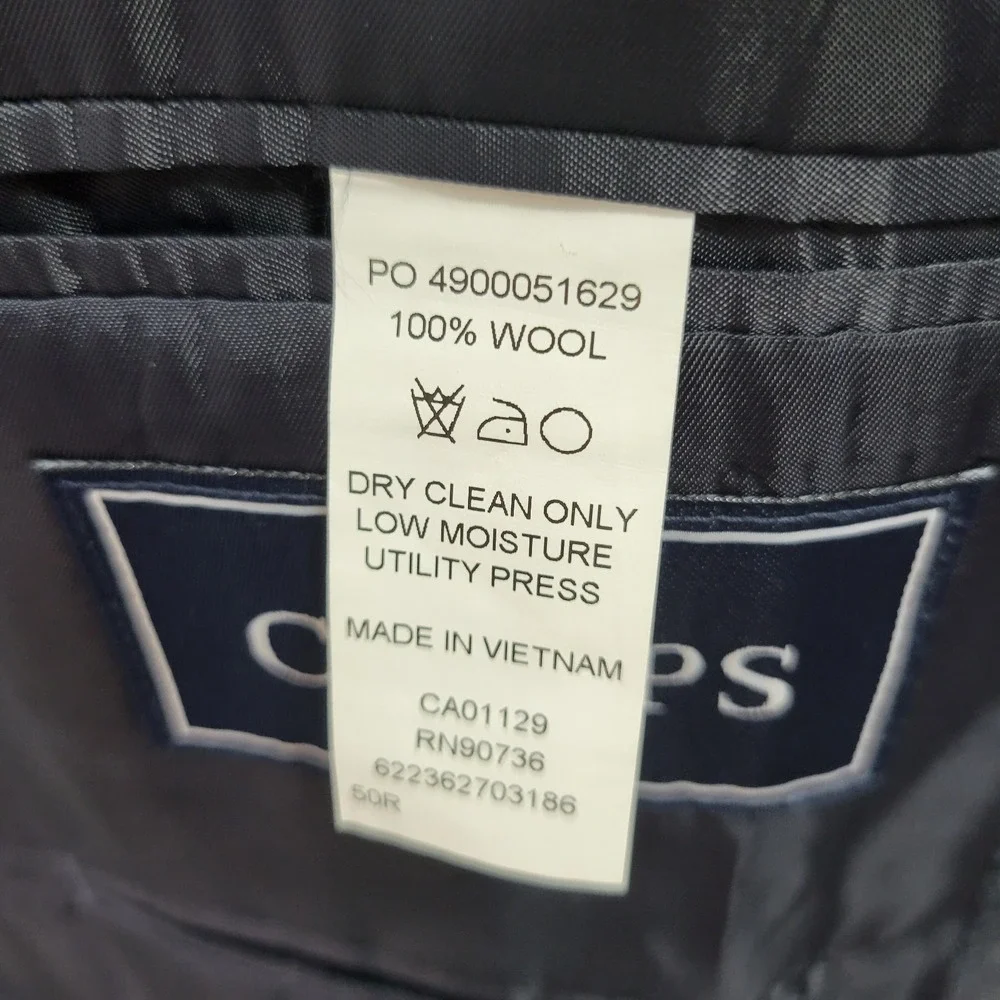 Chaps‎ Men's Sport Coat Blazer Two Button Flannel Navy Blue Wool Size 50R